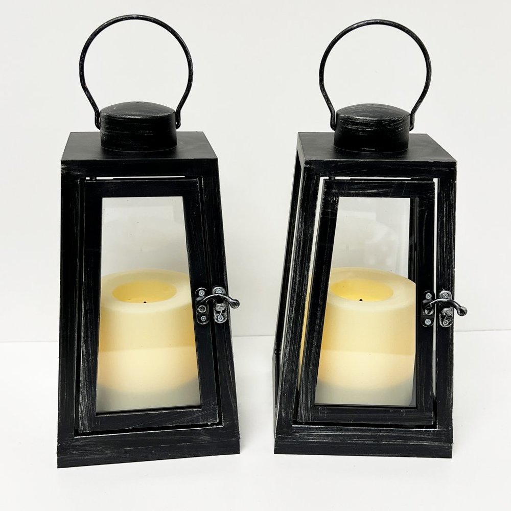 Set of (2) 7" Tapered Lanterns by Candle Impressions Antique Black NEW